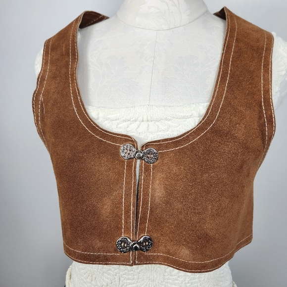 Renaissance Fair Castlecore Peasant Brown Tan Leather Suede Cropped Vest Size S - Picture 3 of 11